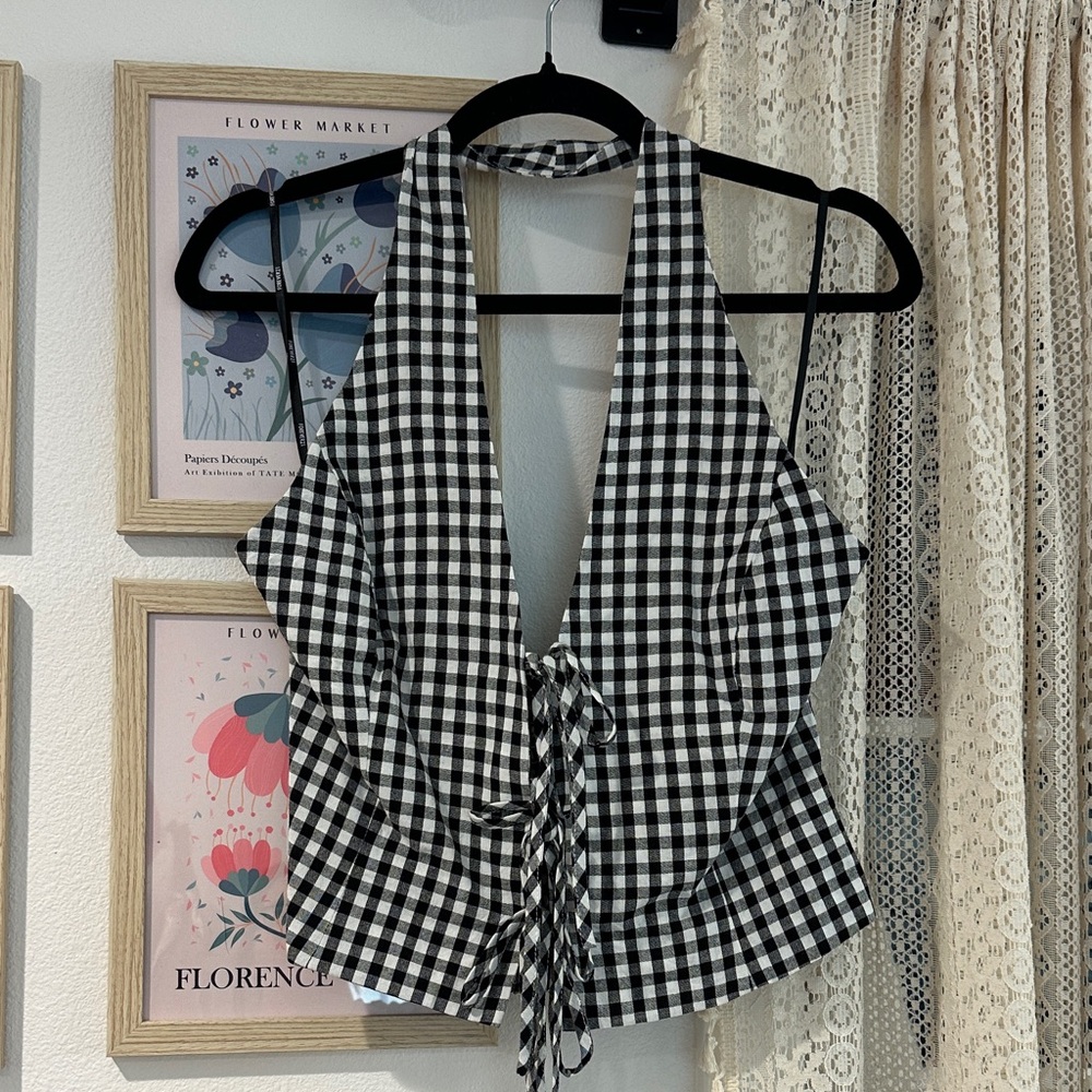 Forever 21 Black and White Checkered Halter Top